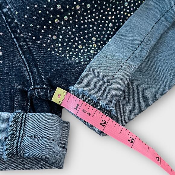 Girls Rhinestone Denim Shorts Sz XL Elastic Waist Drawstring Cuffed Sparkle Jean - Picture 7 of 7